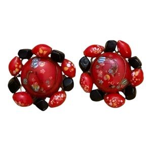 Vintage Hand‎ Painted Clip-On Earrings Japan